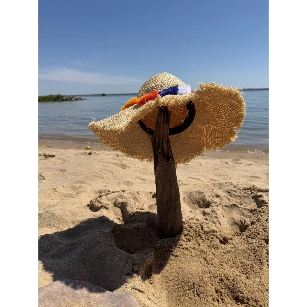 EUC Kate Spade Raffia Wide Brim Hat Tassels Colorful Straw Resort Cruise Beach